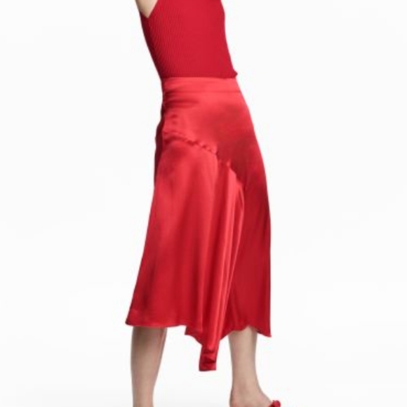 H&M red satin asymmetrical midi slip skirt size 12 - Picture 1 of 4